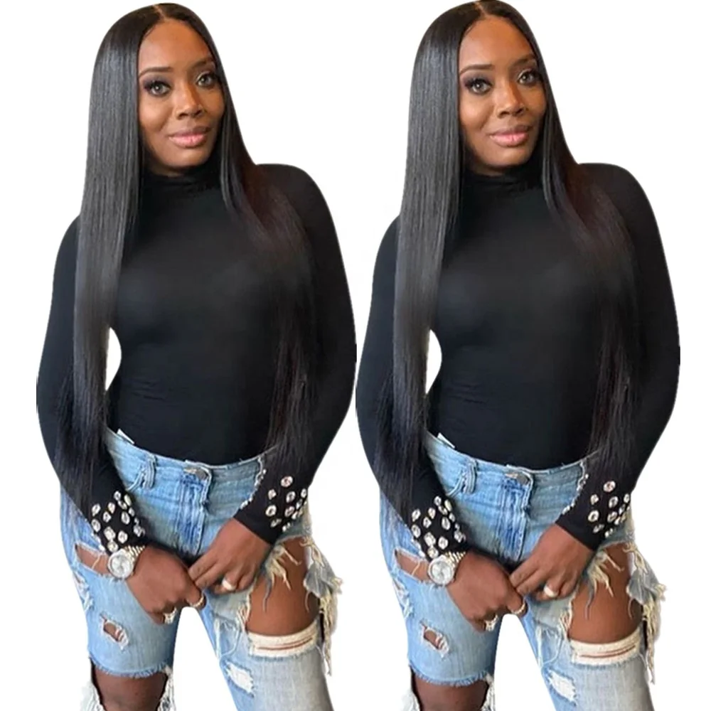 Wholesale 2021 Ladies Top Autumn And Winter High Elastic Black Hot Drill Turtleneck Bodysuit For Women Female Body Suit