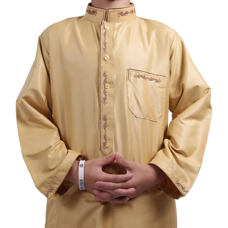 Kids Embroidered Muslim Robe For 4-16 Years Boys Daily Dress Teenage Arabic Abaya Islamic Kaftan Fashion Robes Jubah Clothing