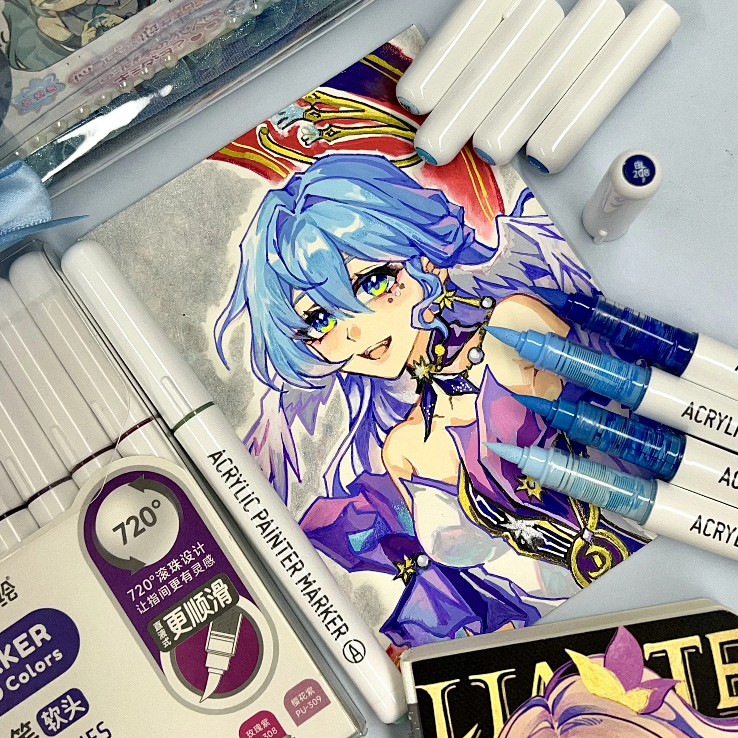 9 Color Set Languo Head Direct Liquid Acrylic Drawing Painting Art Marker Pen