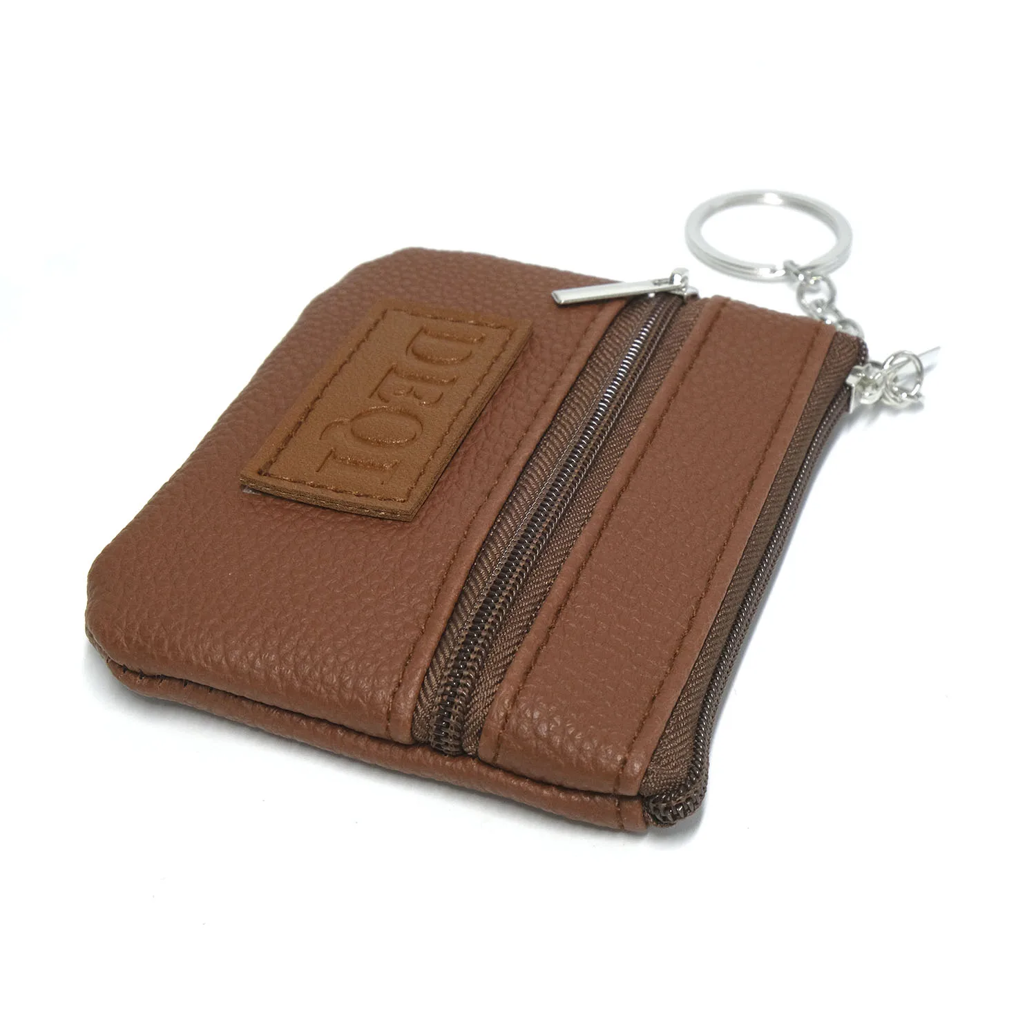 DEQI Key Cases Wholesale Mini Coin Purse Keychain Vintage Wallet Creative Zipper Key Bag Genuine Leather RFID Keychain Wallet