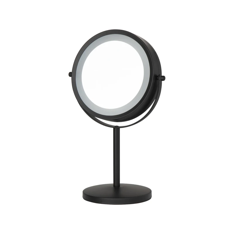 Оптовая продажа хромированное металлическое настольное зеркало для макияжа вращение 360 с подставкой подсветкой двусторонняя популярная домашнего использования