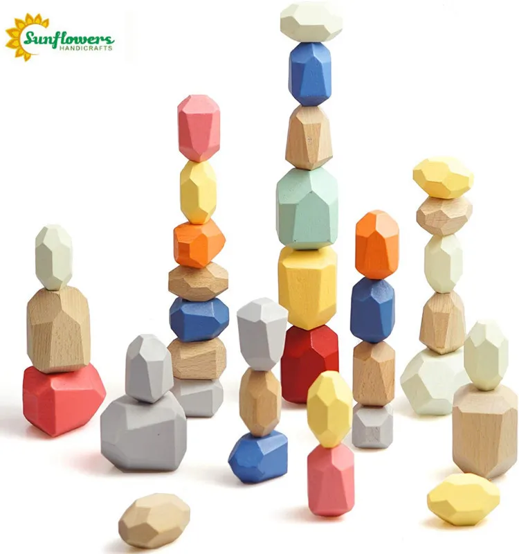 36 Pcs Wooden Stones Stacking Game Rock Blocks Educational Puzzle Toy