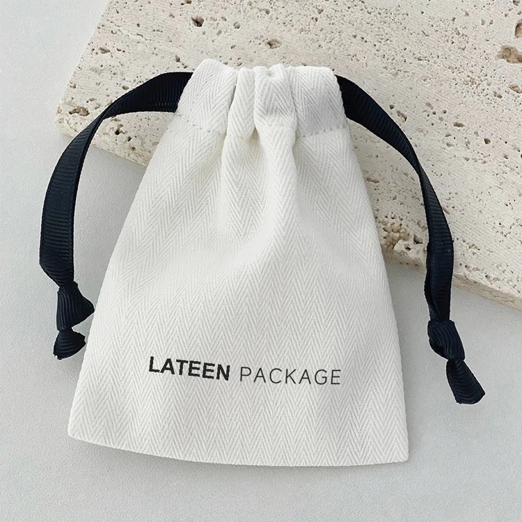 Factory Cheap Custom Printed Cotton Dust Cover Bags White Muslin Cotton Canvas Necklace Drawstring Bag Jewelry Pouches