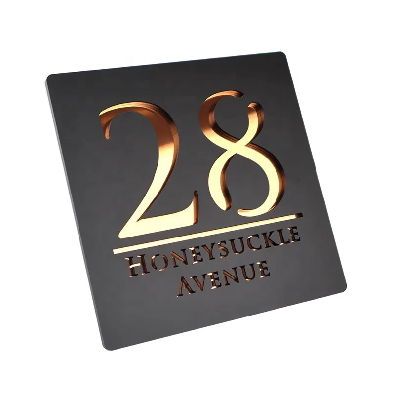 Wall Sign Address Name Acrylic Door Sign Mirror Gold Inner House Number Plates (1600691219046)
