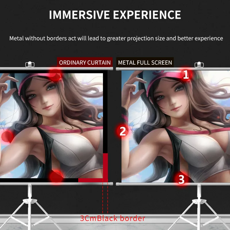 84 inch 16:9 Mobile portable anti-light metal projector floor stand tripod screen Home Office ALR projection screen