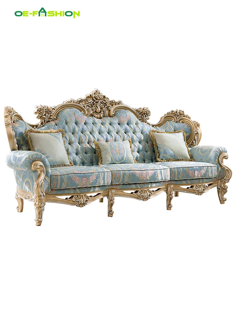 OE-FASHION Palace Rococo high-end villa neoclassical carving silver foil French luxury European fabric sofa
