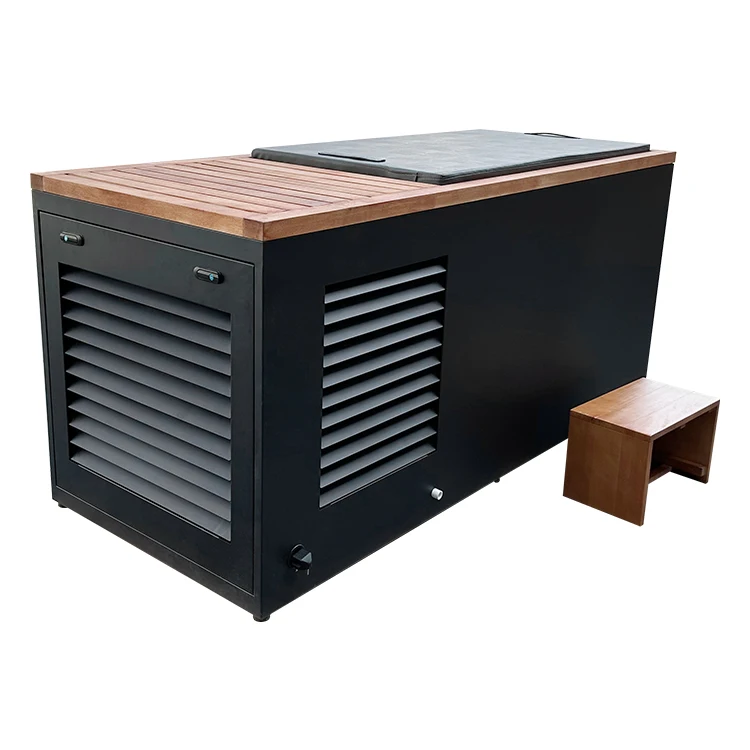 Ice Baths Wooden Small Mobile Ice Bath Tub With Filter Stainless Steel Metal Liner Cold Plunge