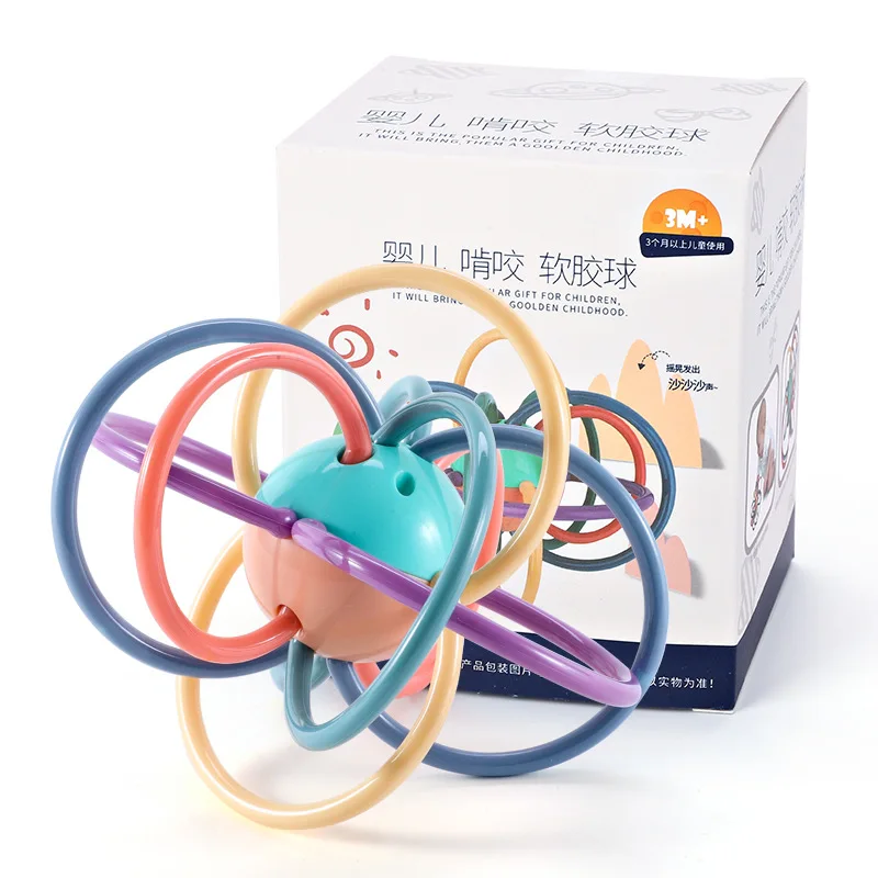 Silicone Hand Ball Baby Teether Rattle Toy Colorful Baby Touch Senses Hand Training Ball Newborn Baby Teething Toy