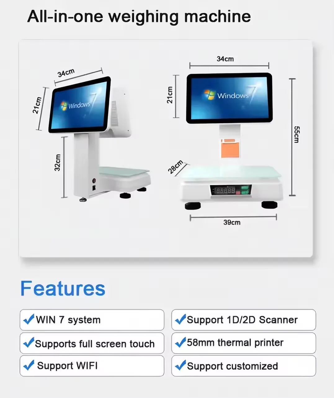 Factory OEM 11.6 Inch 15 Inch 15.6 Inch Dual Screen Scale Cash Register Retail Machine POS All in One System