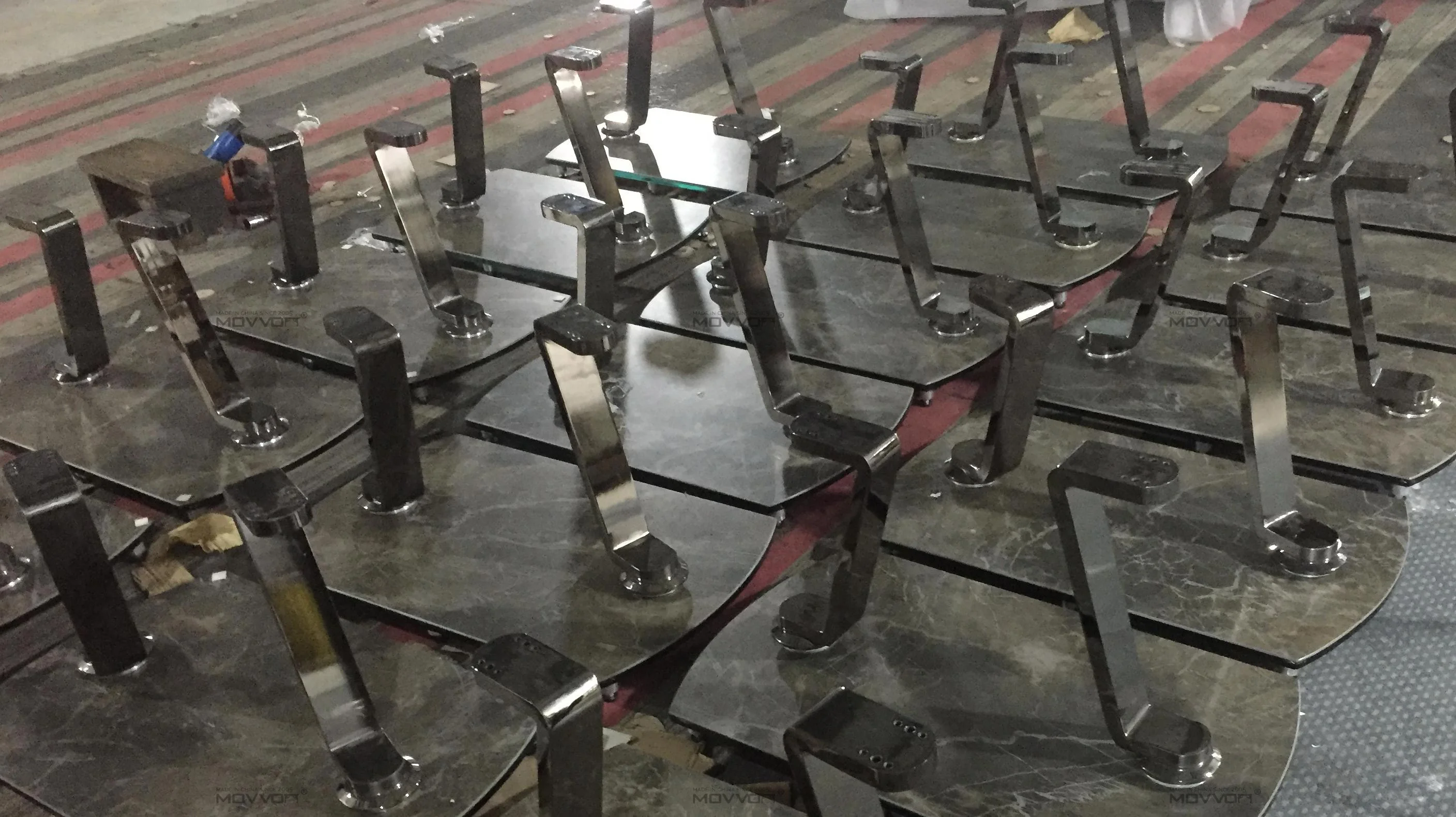 Motional black nickel steel chromed feet ceramic base coffee table with glass rotation top