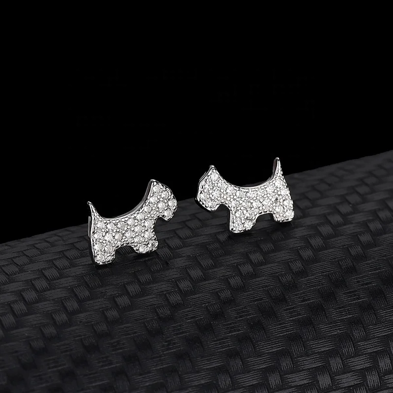 Exquisite 925 Sterling Silver Zircon Cute Puppy Dog Minimalist Animal Women 2021 New Trend Jewelry Cute Earrings