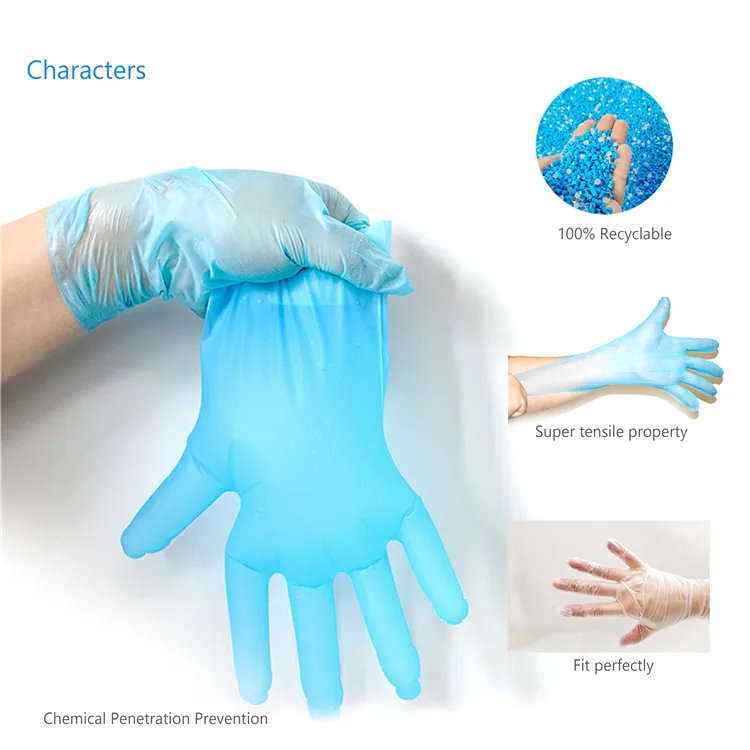 
Disposable Household Examination 100 Pcs Kitchen Cleaning Plastic Blue Black Cpe Tpe Food Hand Gloves 