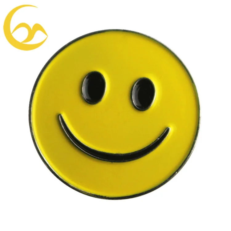 Soft enamel yellow smiley face golf ball marker