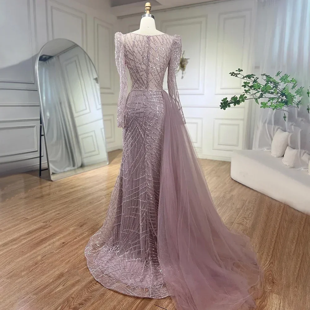 Serene Hill Muslim Gold Mermaid Beaded  Dubai Evening Dresses Gowns With Overskirt 2024 For  Party LA72206 Customized