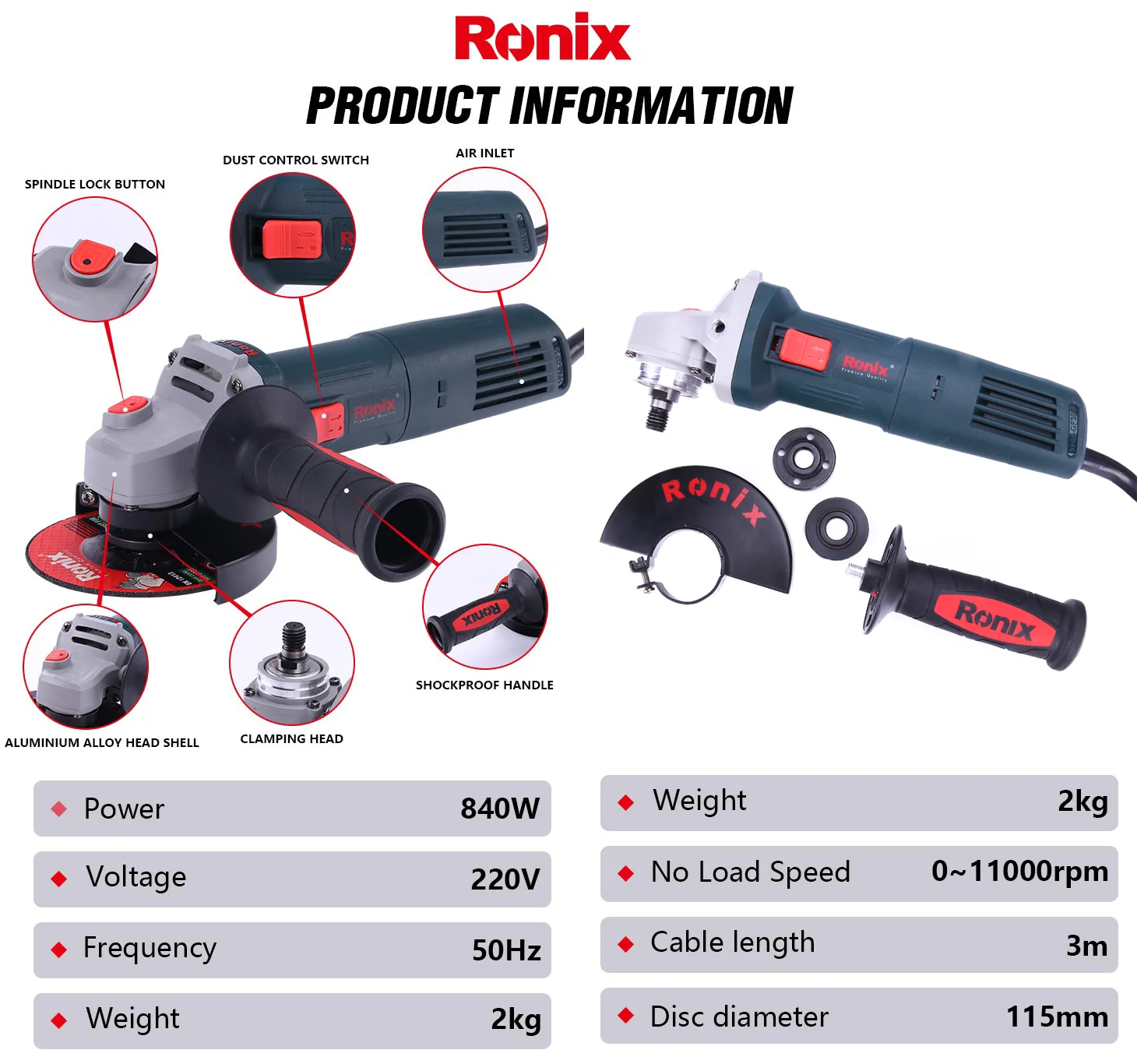 RONIX 115MM/5' mini angle grinder machine 12000RPM Professional Power Tools 850W electric angle grinder,power angle grinder