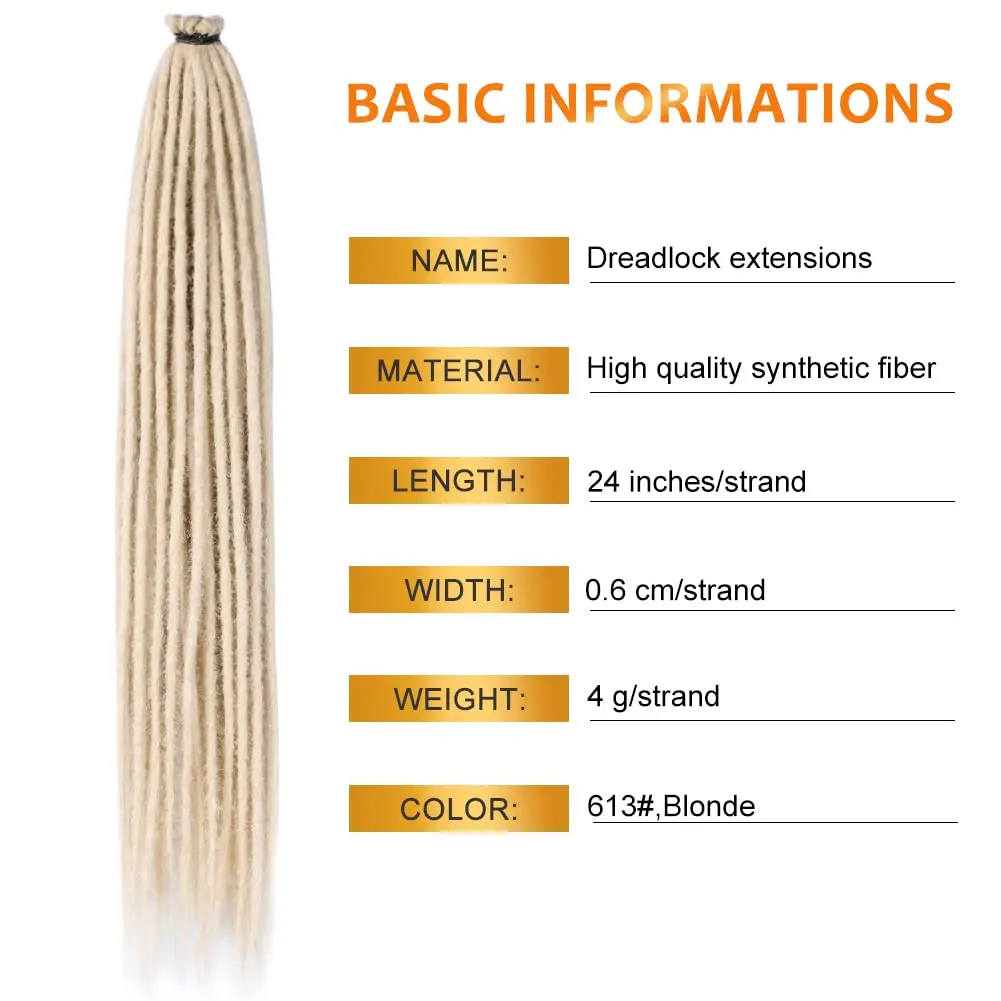 Synthetic Dreadlock Extensions 24 Inch Ombre Blonde Box Braid Dreads Locs Crochet Hippe Dreads Handmade 0.6 cm Braid Hair