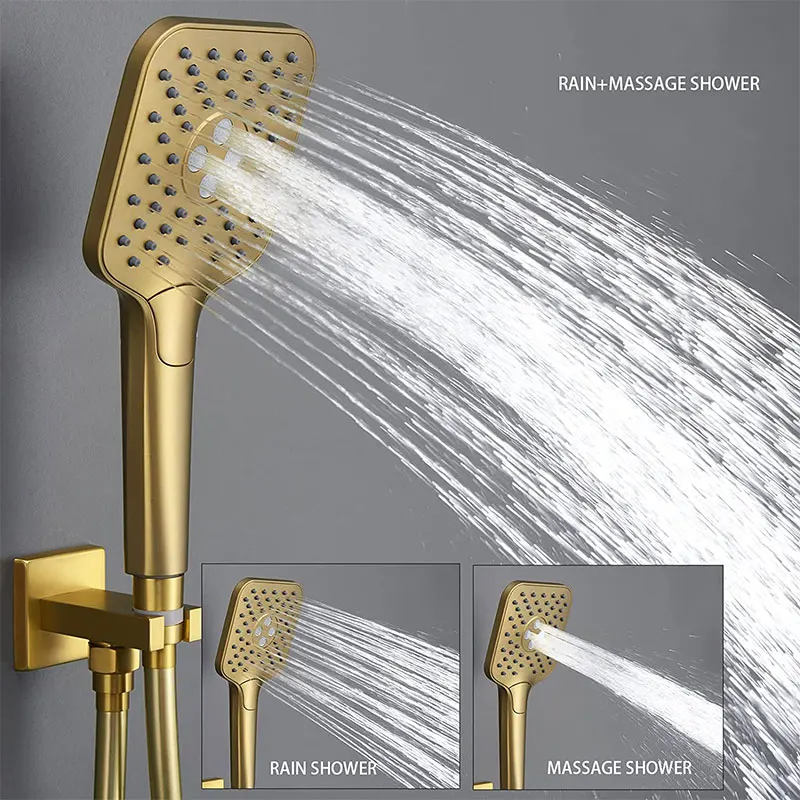 HIMARK CUPC conceal black rainfall shower set robinet de douche wall mount gold bathroom rain bath & shower faucet system