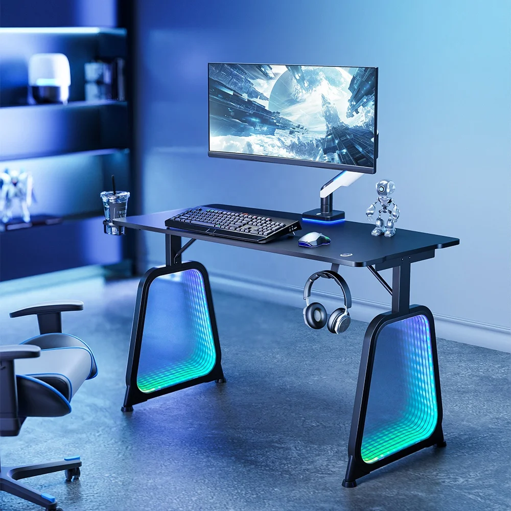 GMD12E-1D LED Infinity Light Gaming Desk for Computer PC Pro Best Gaming Table