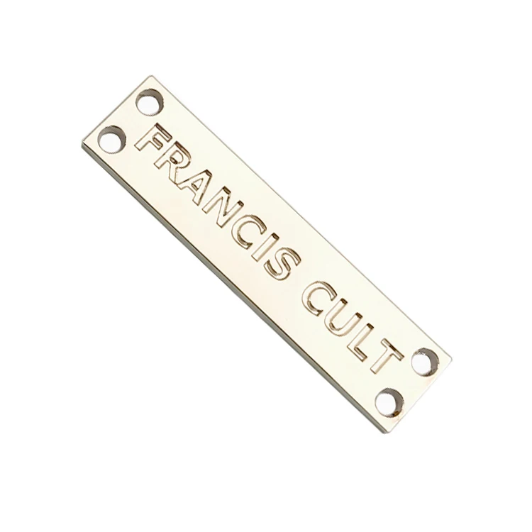 2023 Custom 2 Holes Engraved Metal Plate Logo Sewing Zinc Alloy Brand Garment Label Metal Tags With Custom Logo for Clothing