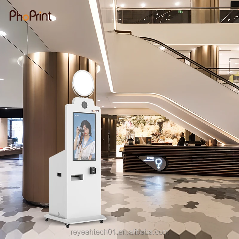 Round 45 Inches Touch Screen Payment Magic Mirror Photo Booth Kiosk With Printer And Camera