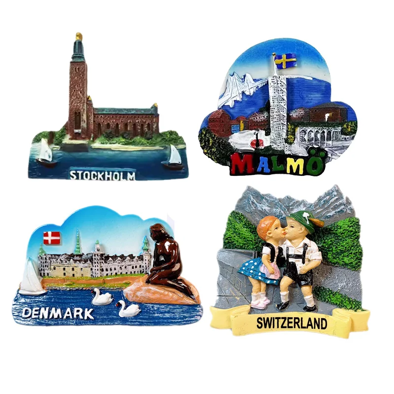 Пользовательские 3D магниты из смолы для холодильника Denmark Stockholm Malmo Switzerland магнит на холодильник туристические сувениры