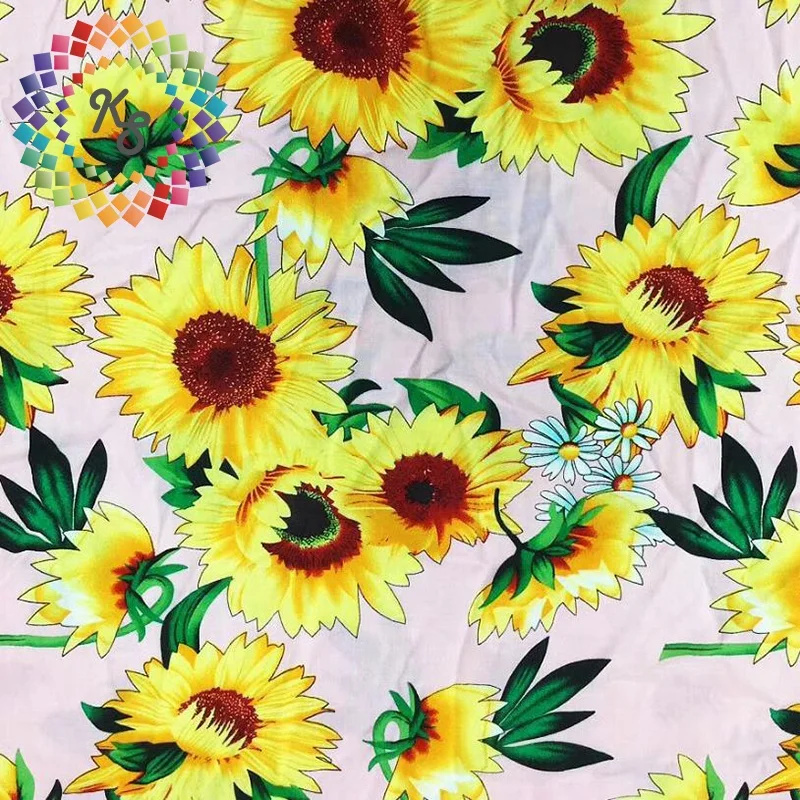 Вискозная ткань с принтом подсолнухов в сельском стиле