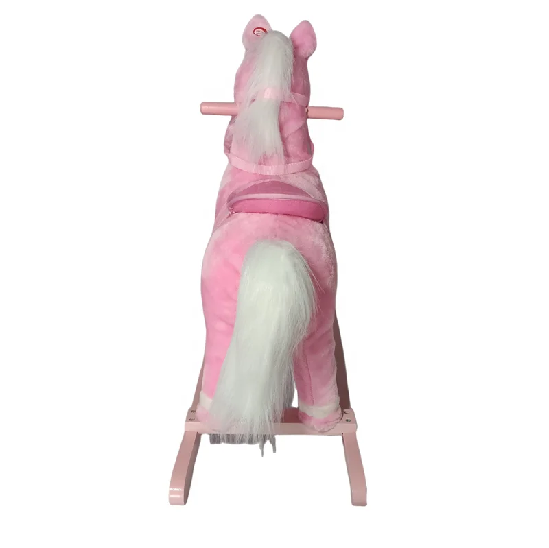 Customized color cute stuffed animal birthday gift wooden rocking horse plush toy for kids