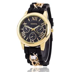 2021 New Famous Brand Gold Alloy Chain Geneva Casual Quartz Watch Women Silicone Watches Relogio Feminino Wristwatches Hot Sale