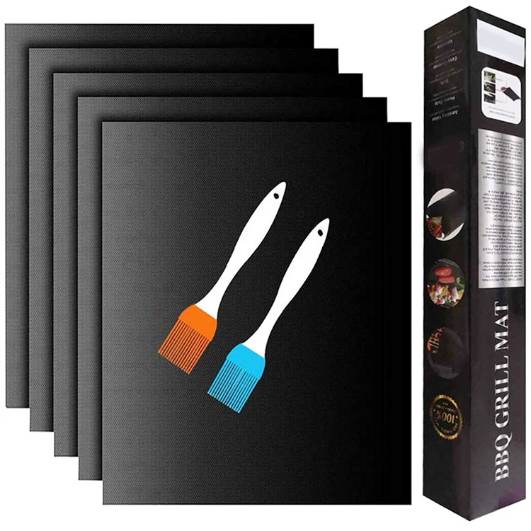 Good Quality 33*40cm Reusable Black Grilling Mat Fireproof BBQ reusable oven sheets