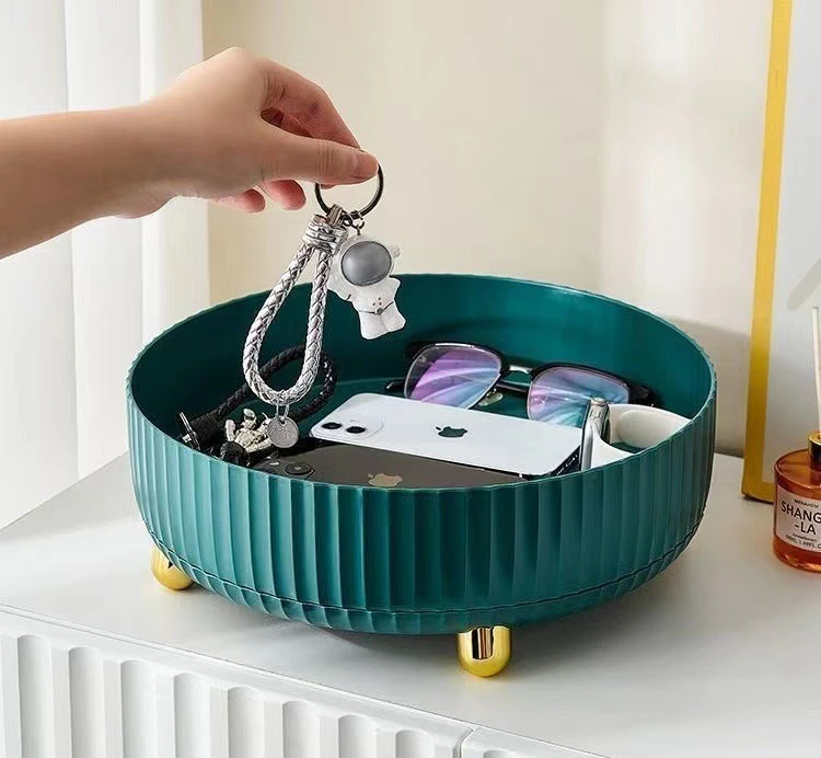 Multi-functional 360-degree rotating storage box rack shelf turntable cosmetic seasoning bottle storage tray