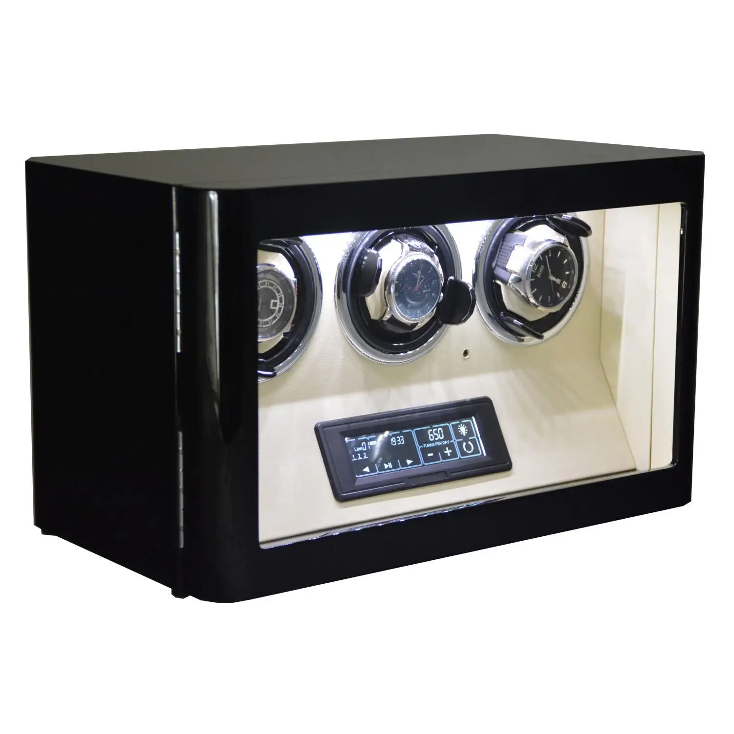 Goochy GC03-T85BW-L-AR 3 Slot All screen touch LED light personalized watch box case with Remote control