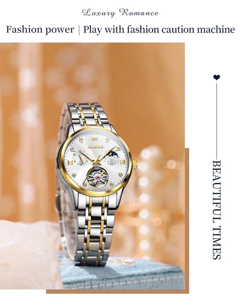 OLEVS 6608 Fashion Watches Luxury Tourbillon Style Original Automatic Mechanical Watch for Women Waterproof Luminous Lady Clock