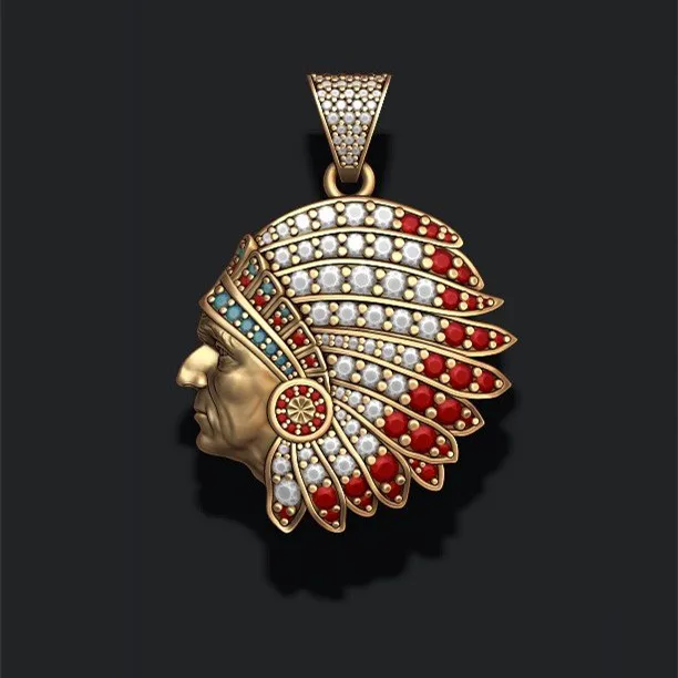 Custom Indian Chief Pendant S925 Sterling Silver 10k 14k 18k Solid Gold Iced out Moissanite Diamond Indian Chief Pendant