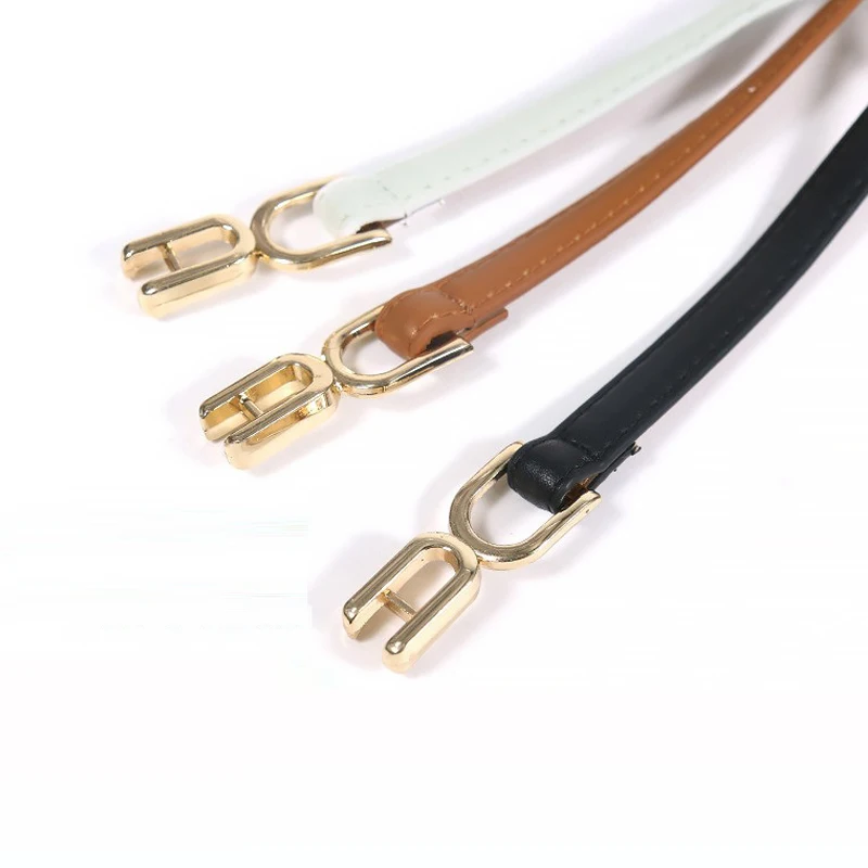Portable Slim Waist Belt Women Thin Belts Leather Belt Gold Metal Buckle Waistband for Dress Panty Clothes