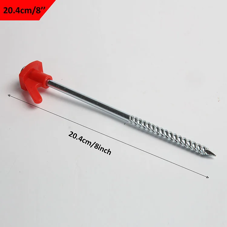 20.4/8inch Hard Ground Steel Screw Tent Stakes Strong Tent Pegs with 13MM Plastic Hex Top ,Ground Rock Peg Camping Accessories