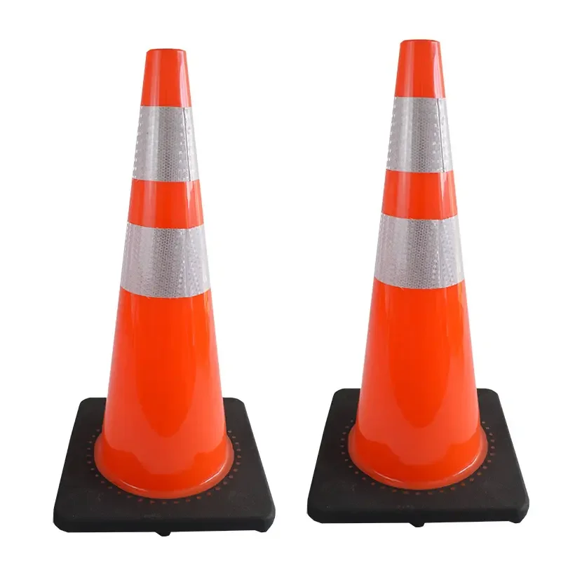 Warning Products High Quality 75cm Orange Flexible PVC Traffic Road Cones With Rubber Base