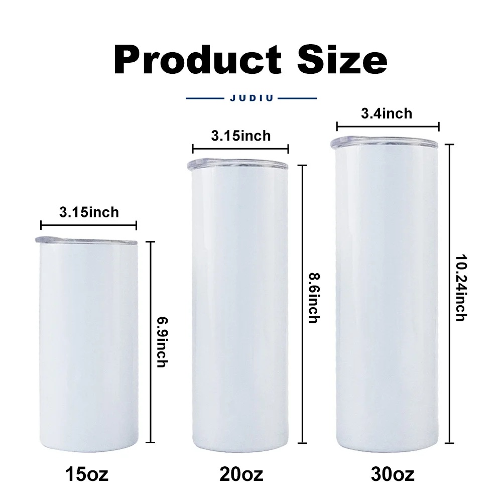 USA Warehouse Wholesale 15oz 20oz 30oz Heat Press Sublimation Straight Skinny Blanks Sublimation Tumbler with Extra Lid