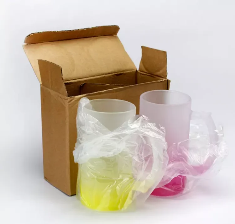 Wholesale 16oz Color Handle Matte Drinking Glass Sublimation Stein Mug Wine Cup Gradient Colorful Bottom Frosted Glass Beer Mugs