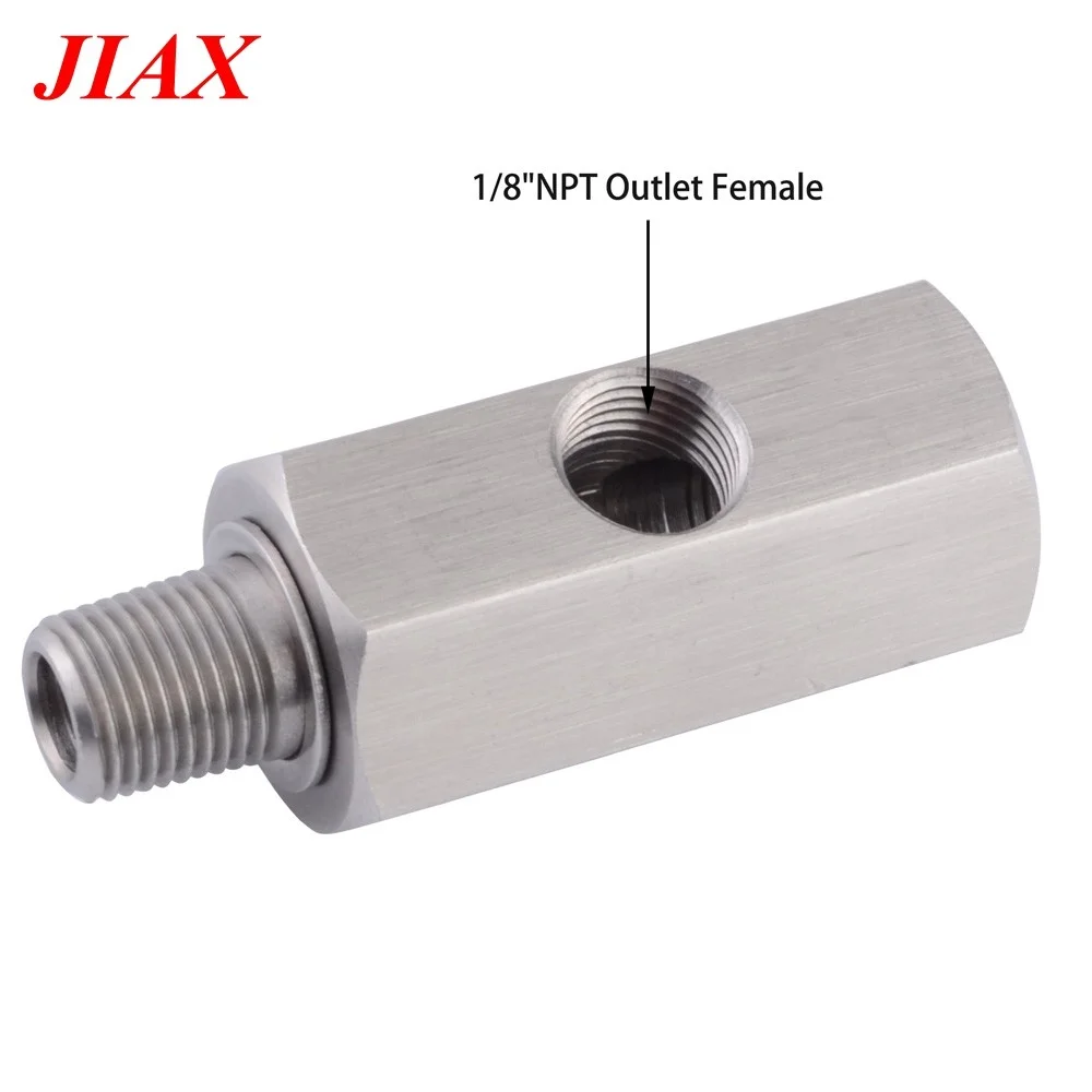Oil Pressure Sensor Tee Adapter M12 1.5 to 1/8 NPT Turbo Supply Feed Line Gauge Stainless Steel   with 1/8 NPT Side Port Hose