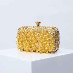 Various Colors Custom Logo Crystal Evening Bag Clutch Golden Evening Clutch Women Bags Wedding Shiny Handbag