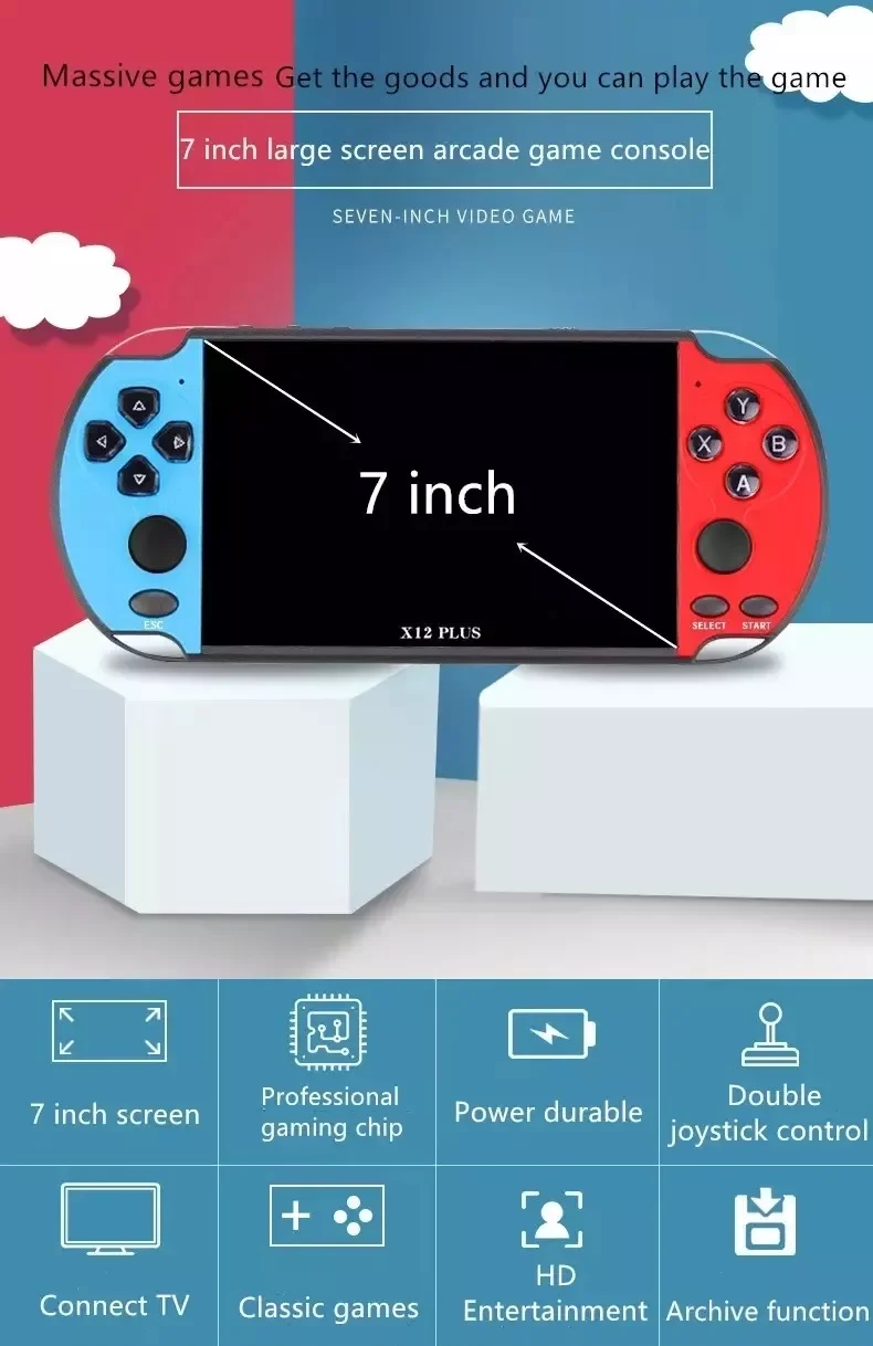 Lite  High Quality Wholesale Factory Price 7 Inch X12Plus  Portable Retro Handheld Game Console Nostalgic Classic Game Player
