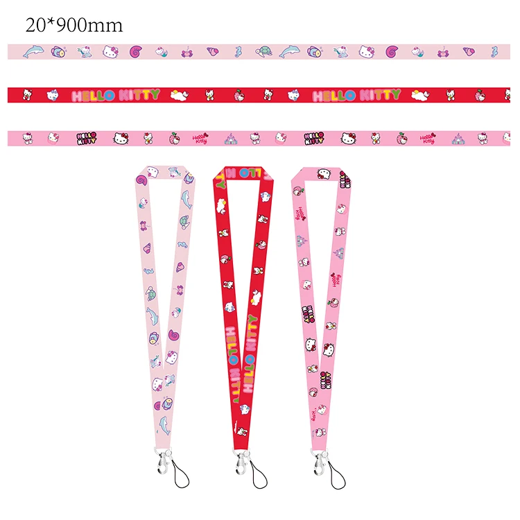 Polyester Heat Printed Hello Kitty Neck Lanyards With custom Logo