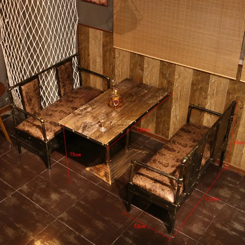 Retro industrial wind sand hair American bar cafe iron sofa booth combination theme restaurant tables and chairs