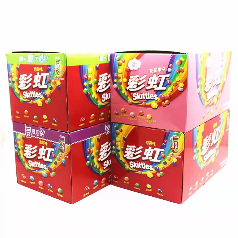 Hot Selling Fruity Sweet 30g Exotic Snacks Candy Toys Multicolor Mixed Fruit Flavor Skittless Glueless Chocolate Fruit Candies