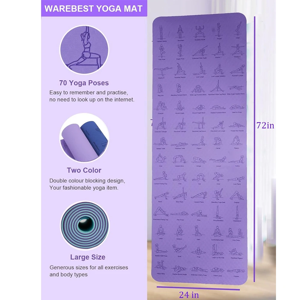 Eco Friendly CUSTOM Digital Printing TPE Mat 6mm Double Layer TPE Yoga Mat Promotion Yoga Mat with Poses Printed