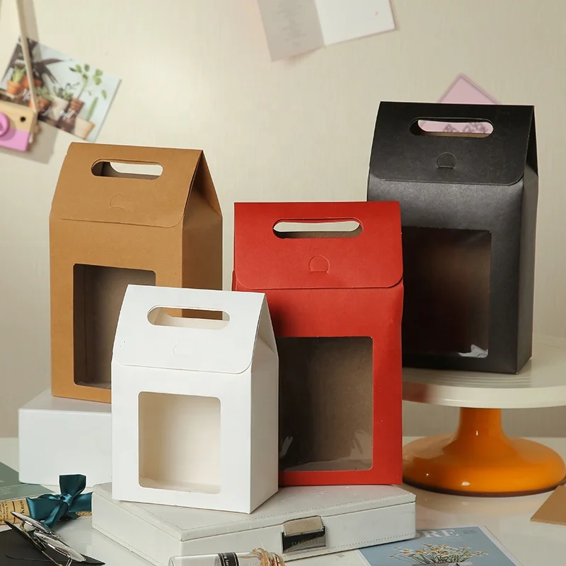 Оптовая продажа сделанный на заказ бумажный пакет с вырезанными ручками Подарочный из крафт-бумаги прозрачным окном