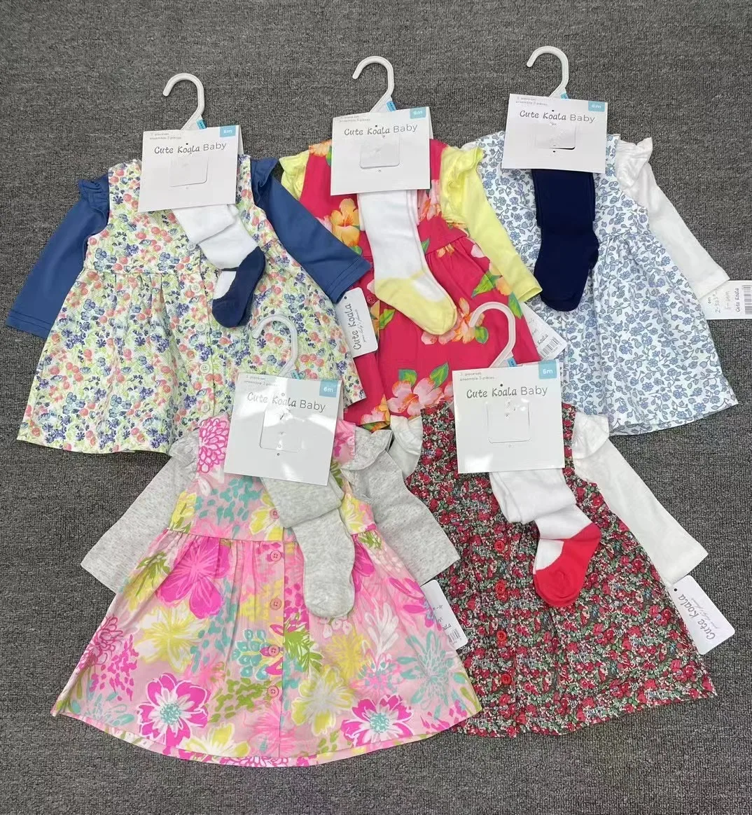 Hot Selling Autumn Newborn Baby Girls 6-24m Cotton Long Sleeves Clothes+Dress Infant Leggings Socks Babies Clothing 3pcs Suit