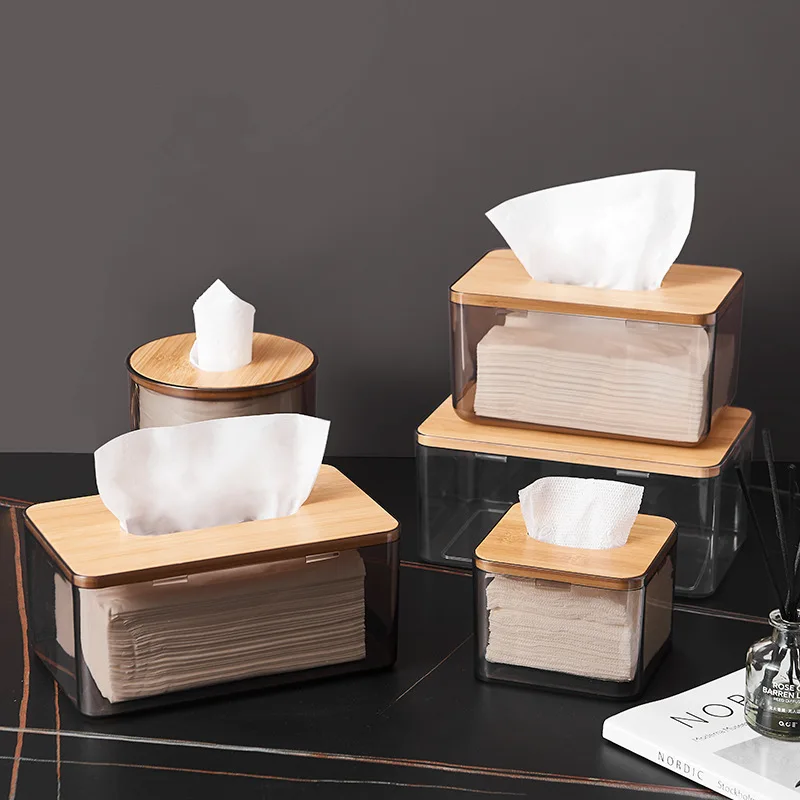 Home Bathroom Acrylic Tissue Box Holder With Cover Rectangular Facial Tissue Box