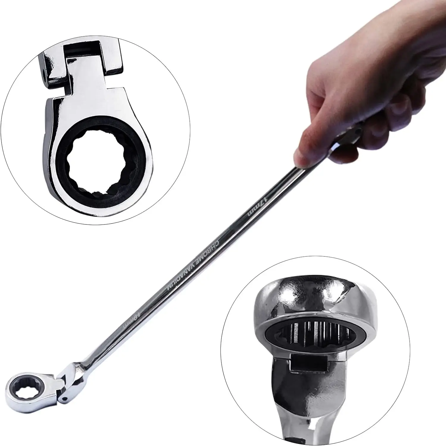 For Extra Long Flex-Head Double End Ratcheting Wrench Set Metric 6-Piece 8-19 mm Hand Repair To Double End Wrench in Cloth Bag