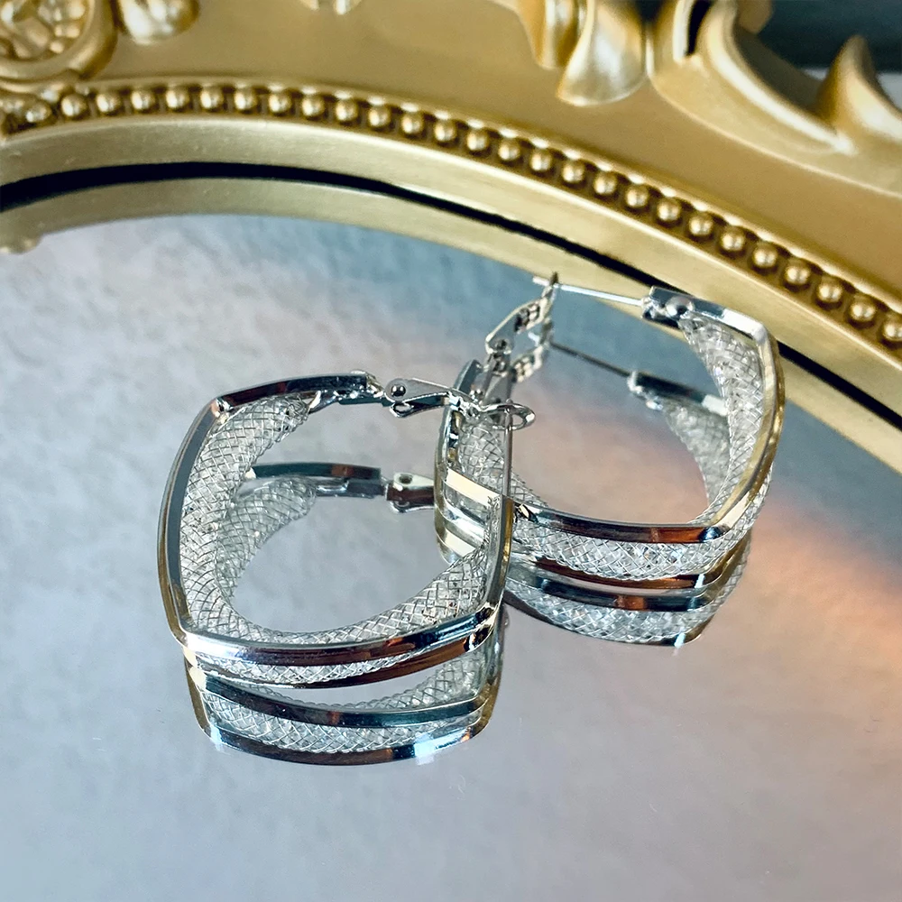 925 sterling silver geometric simple retro hoop earrings fashion rhombus three-dimensional earrings for women 2022